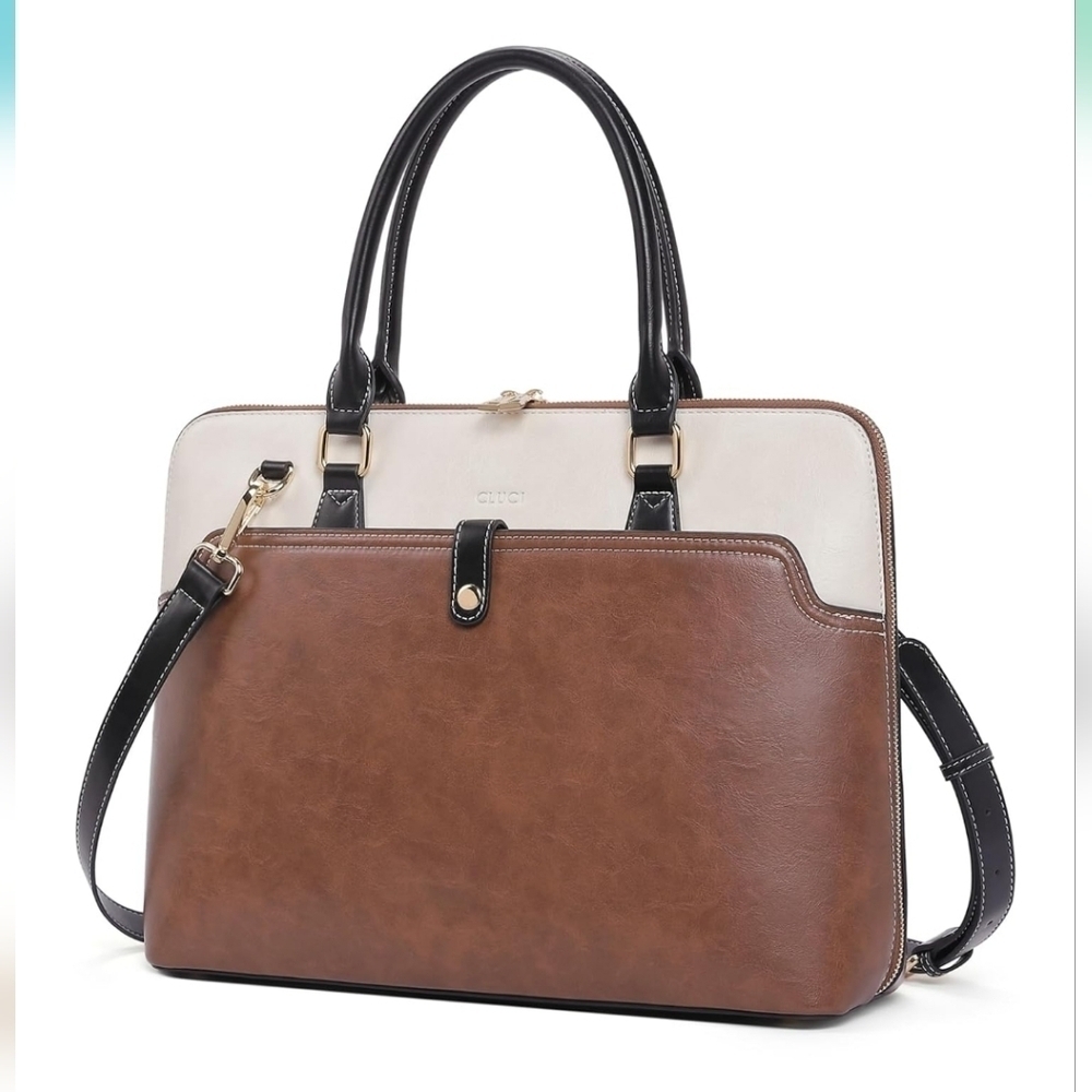 CLUCI Leather Briefcase for Women 15.6 Inch Laptop Business Vintage Slim Ladies - Picture 2 of 11